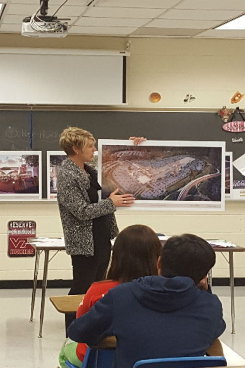 Mrs. Karen Smith explains the renovation of the Stony Point Fashion Park Mall. to Mrs. Manheims IB Business Management class.