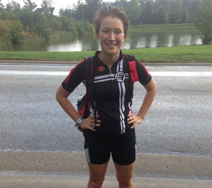 Marisa Ruotolo stands proudly in her triathlon gear.