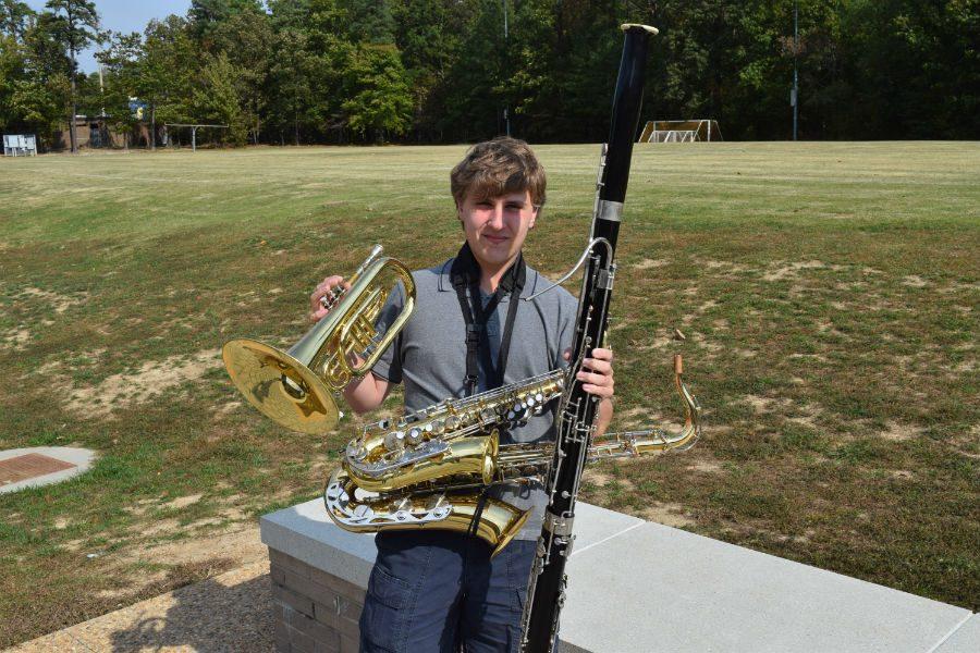 Matthew+Tignor+stands+with+his+arsenal+of+instrumentation.