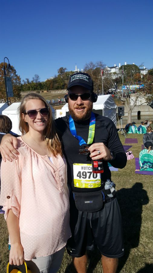 Mr. and Mrs. Hutchings  celebrate the completion of the Richmond Marathon.