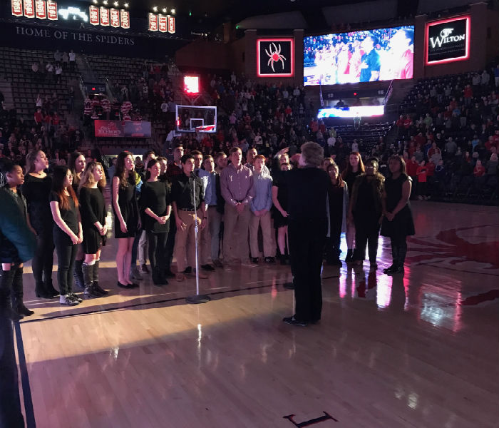 Midlos Just for Show students perform at the University of Richmond basketball game. 