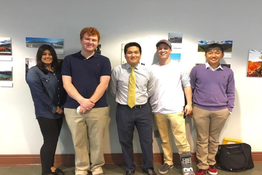 Scholastic Bowl States: (from left to right) Nadia Hassan, Hayden Calhoun, Mr. Java, Dillon Powell, and Jinwoo Kim celebrate 4th place.