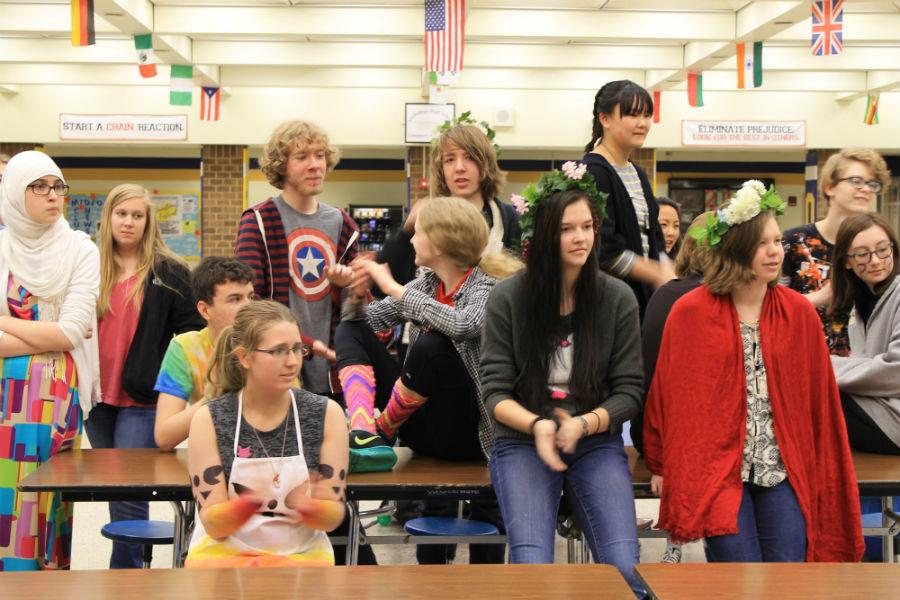 Students wait for a treat at the end of Creative Dress Day.