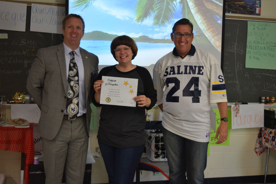 Mr. Abel and Mr. Gifford proudly congratulate Mays Employee of the Month, Madame Mazzola