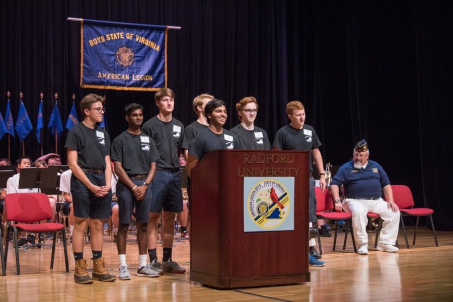 Sai Poluri, joined by fellow Supreme Court Justices, participate in Boys State at Radford University.