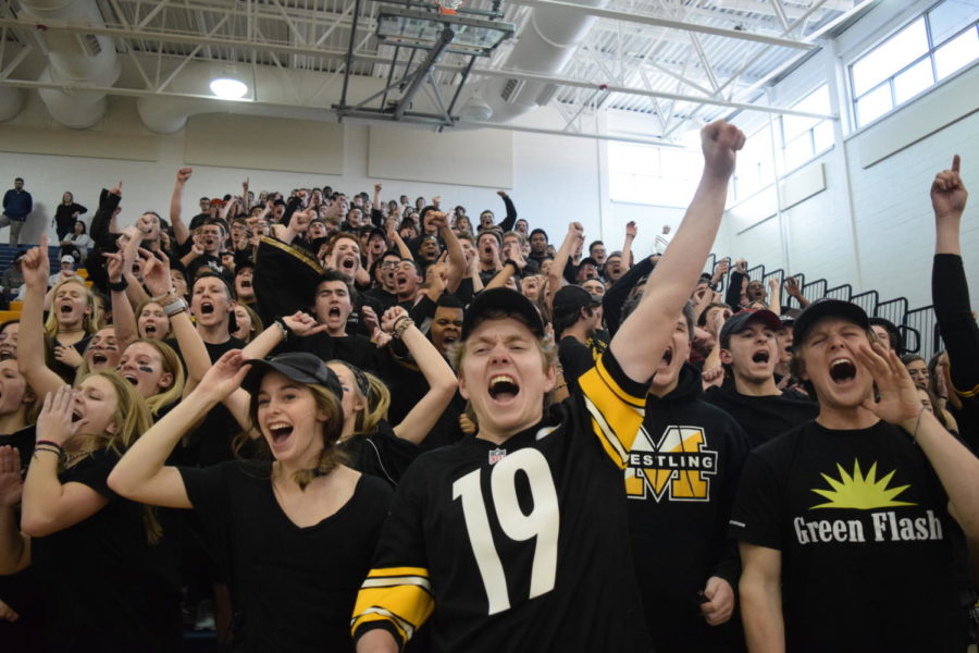 Seniors show their spirit at the winter pep rally.