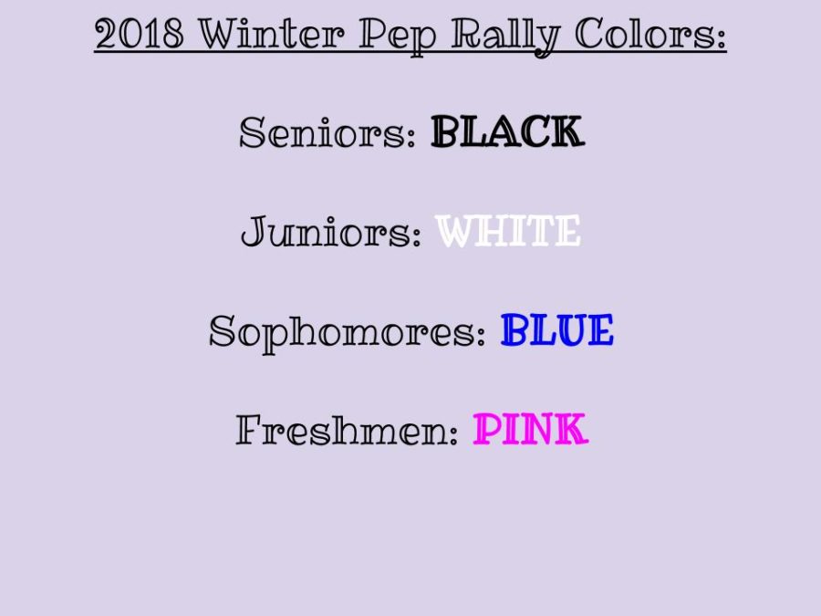 The class colors for the Winter Pep Rally.