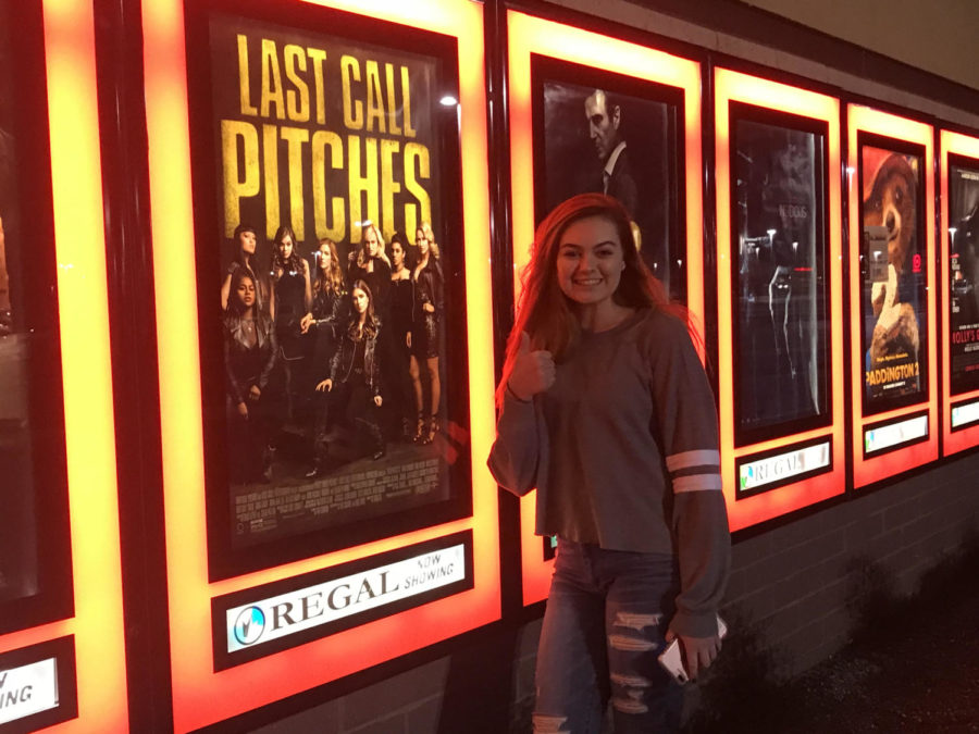 Defying the cold temperatures, Alyssa Marchese prepares to watch Pitch Perfect 3.