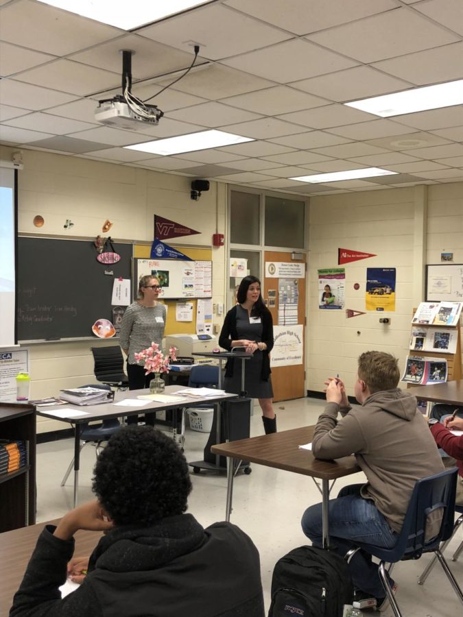 Annemarie Hensley and Macie Wall speak to IB Business Management classes about the fundamentals of real estate marketing.