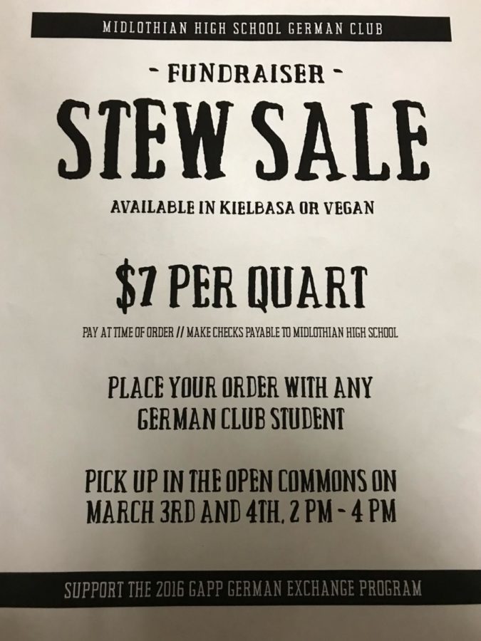 German Club is selling a traditional hearty cooked stew for $7 per quart. 