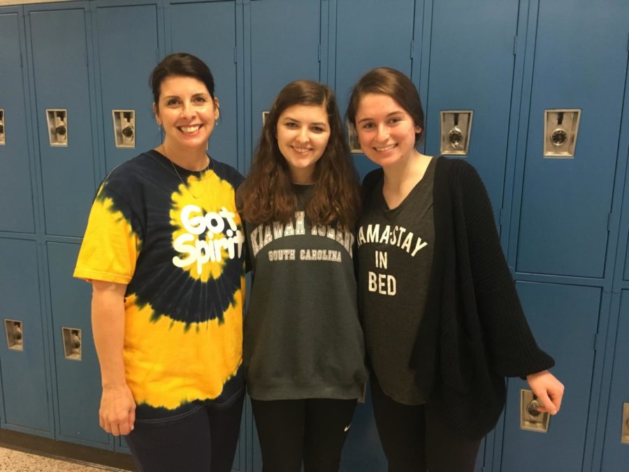 Mrs. Jackie Tully, Caroline Hopper, and Elise Pritchard participate in the fourth day of Wellness Spirit week. 
