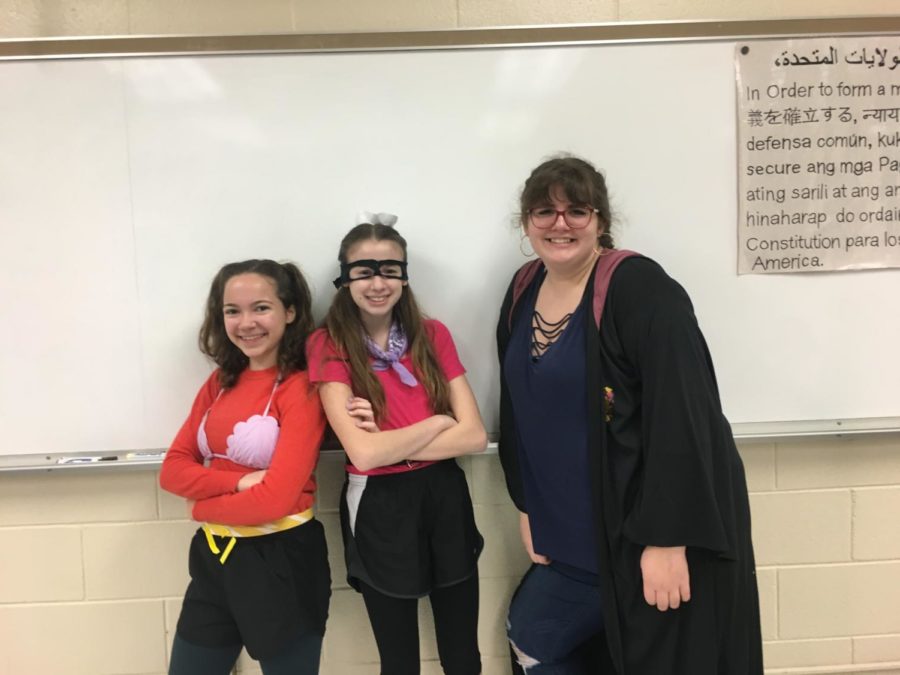 Kinsey Sullivan, Nicole Rizzo, and Emma Neihouse dress as their favorite characters for Wellness Spirit Week.