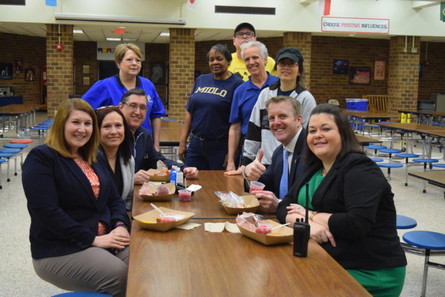 Members of Midlos administration enjoy complimentary breakfasts during National School Lunches week.