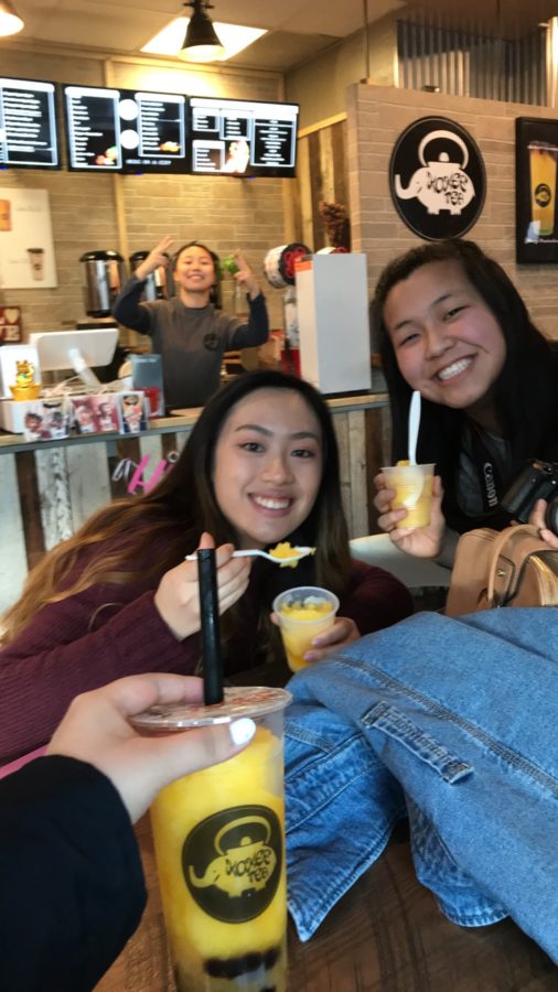 Amanda Chok and Zowie Geng enjoy Kokee Bubble Tea inside Zzaam! at the Carytown location. 