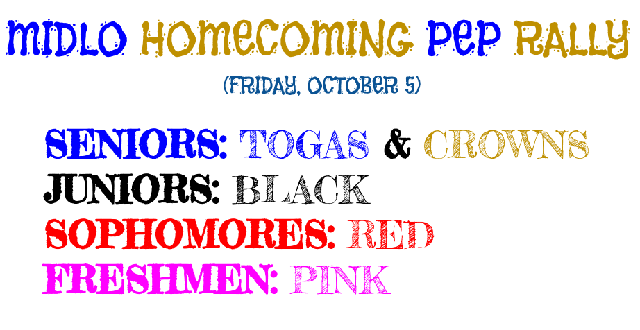 Midlo's Homecoming pep rally colors are announced!
