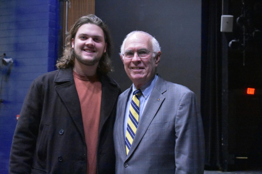 Carson Fuller proudly joins his grandfather William Durrette before Mr. Durrettes adrdress to Midlo AP Government students.