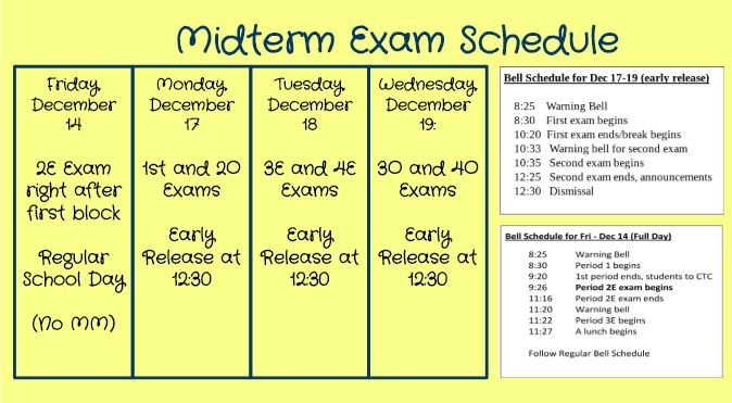 2018 Midterm Exam Schedule