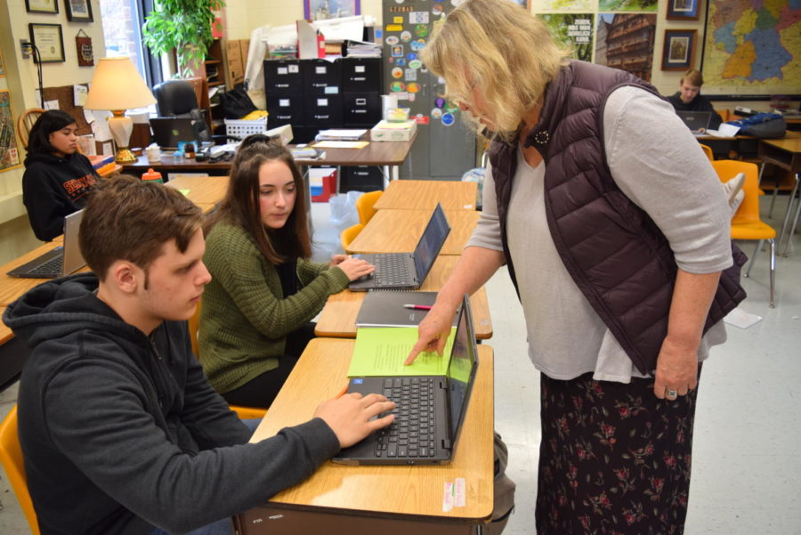 Frau Boer instructs her students on their animation Hour of Code task.