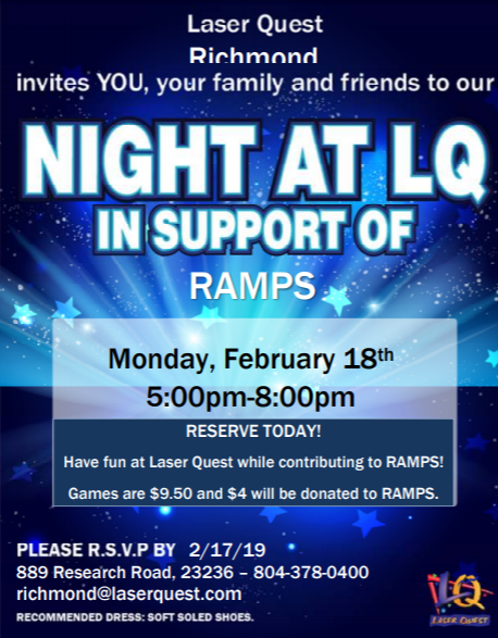 Come out to Laser Quest on February 18th to support Midlos RAMPS club. 
