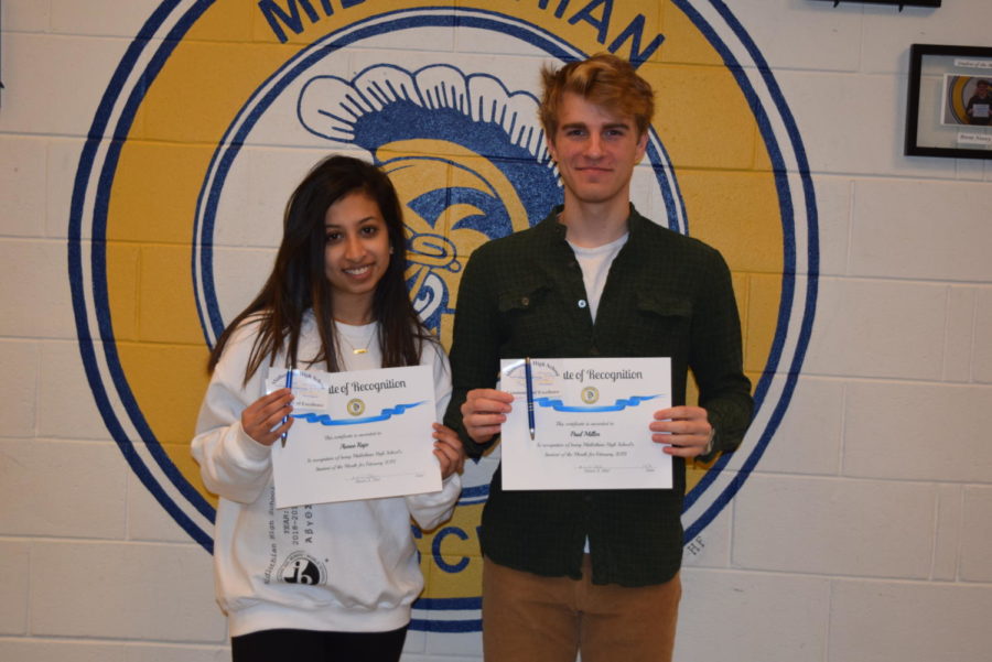 Midlo February students of the month: Avnee Raje and Paul Miler. 