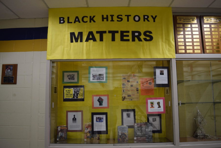 The Breaking Down Barriers Club assembled a display case dedicated to Black History Month in the open commons.