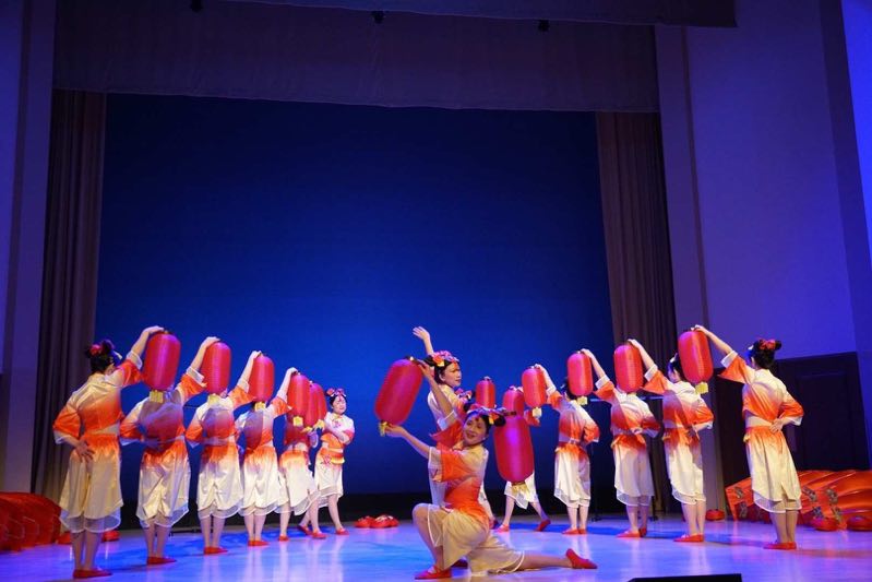 Performers organize traditional lantern dances at the Jepson Theater at the Chinese New Year Celebration at the University of Richmond. 