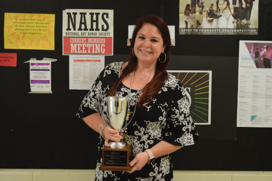 Special Education teacher, Ms.Callie Nunnally, gets awarded the Teachers Recognizing Teachers award.  