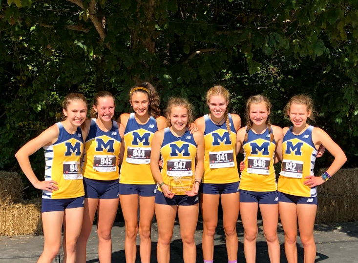 The Midlo Girls Varsity Cross Country team celebrates their second place finish at the Adidas Challenge in Cary, North Carolina.