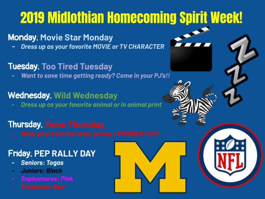 Midlothian+releases+the+2019+Spirit+Week+days.