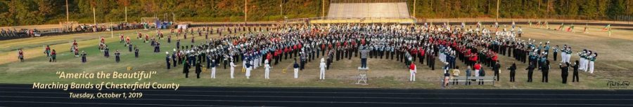 The+marching+bands+of+Chesterfield+County+join+together+to+play+America+the+Beautiful.