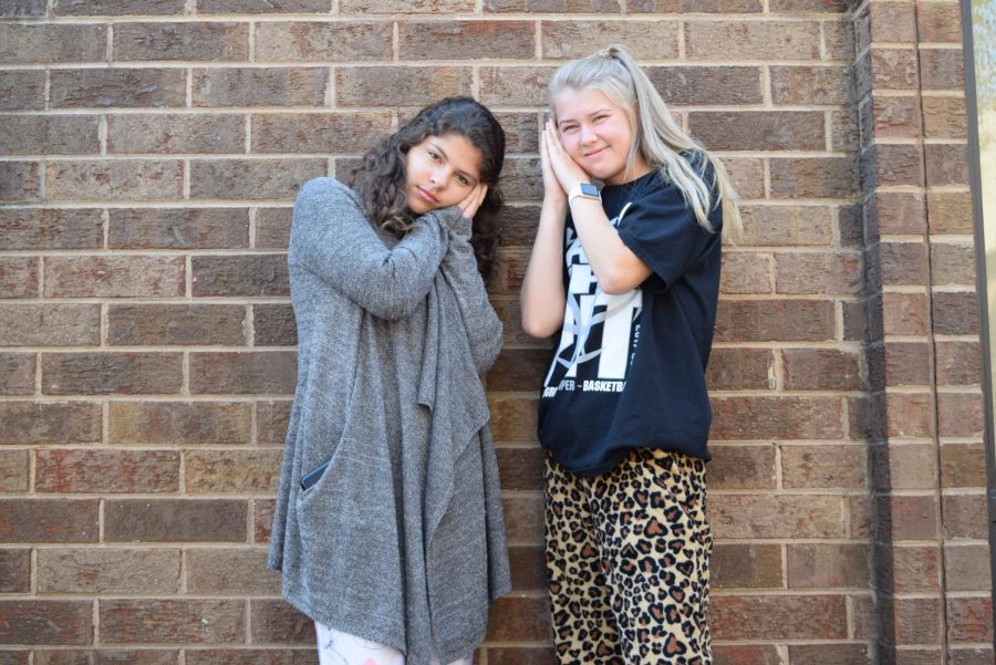 Briana Denton and Frankie Sperry are sleepy as the day goes by during the Homecoming Spirit Week 2019. 