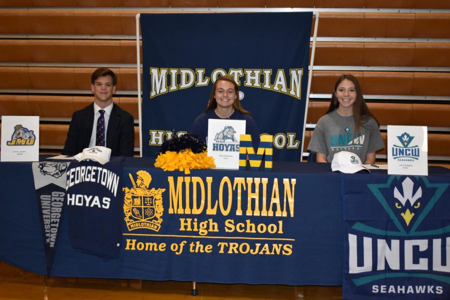 Christian Chambers, Erin Junkmann, and Emily Morrison sign their NLI to JMU, Georgetown, and UNCW.