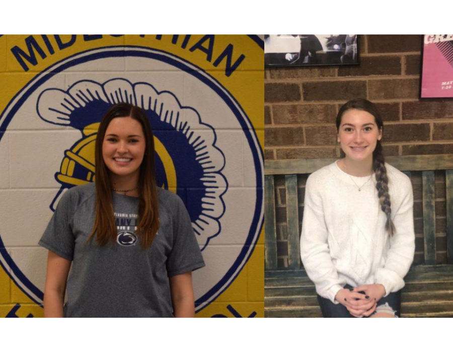 Emma Weber and Ava Brown receive recognition for December student of the month at Midlothian High school. 