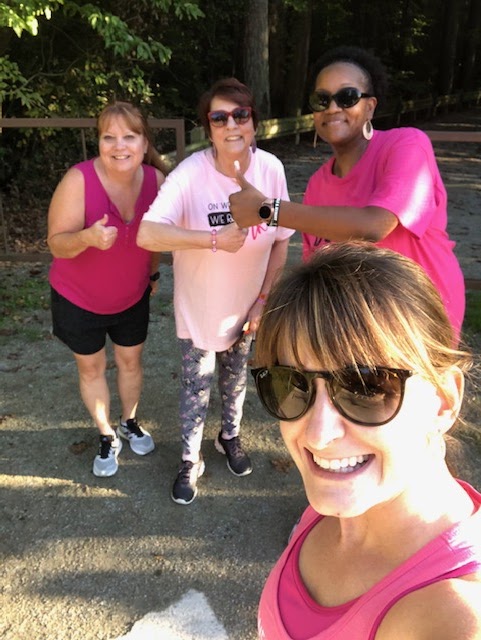 Mrs. Angie Brown, Ms. Lynn Shelton, Ms. Natalie Harrison, and Ms. Loretta Speller walk the On Wednesdays We Run in Pink 5K at the Midlothian Mines Park.