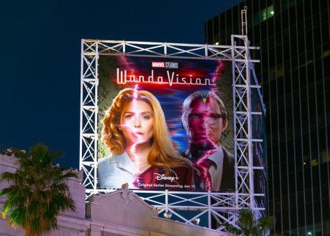 HOLLYWOOD, CA - JANUARY 13: General view of a billboard above the El Capitan Entertainment Centre promoting the upcoming season of the Disney+ Marvel Studios flagship show WandaVision on January 13, 2021 in Hollywood, California.  (Photo by AaronP/Bauer-Griffin/GC Images)