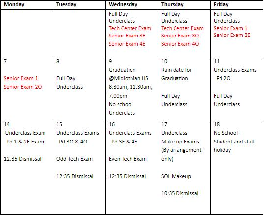 2021 Exam Schedule